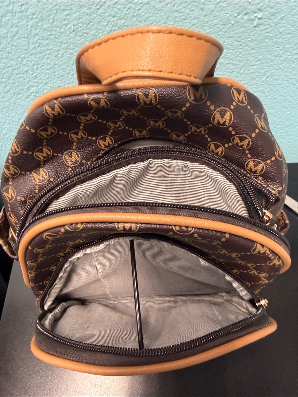 Source Unknown Brown and Tan Monogram Mini Backpack
